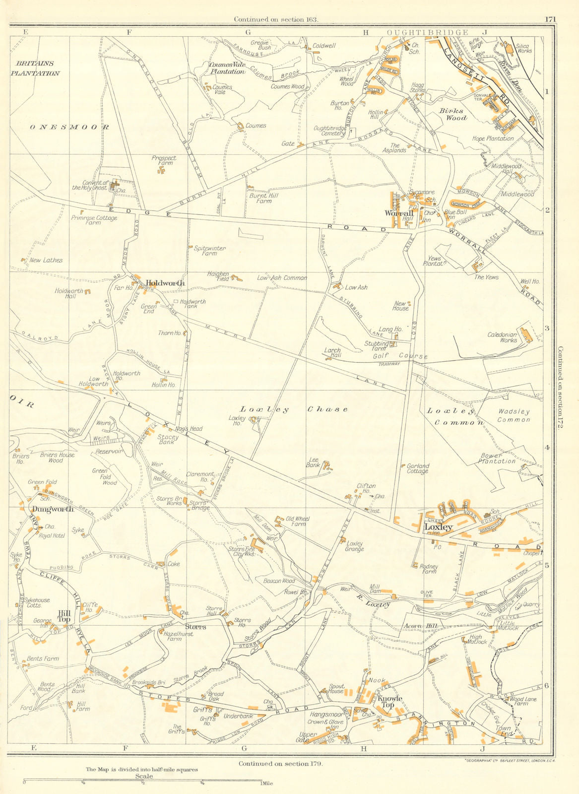 SHEFFIELD Outibridge Loxley Worrall Stannington Knowle Top Dungworth 1935 map